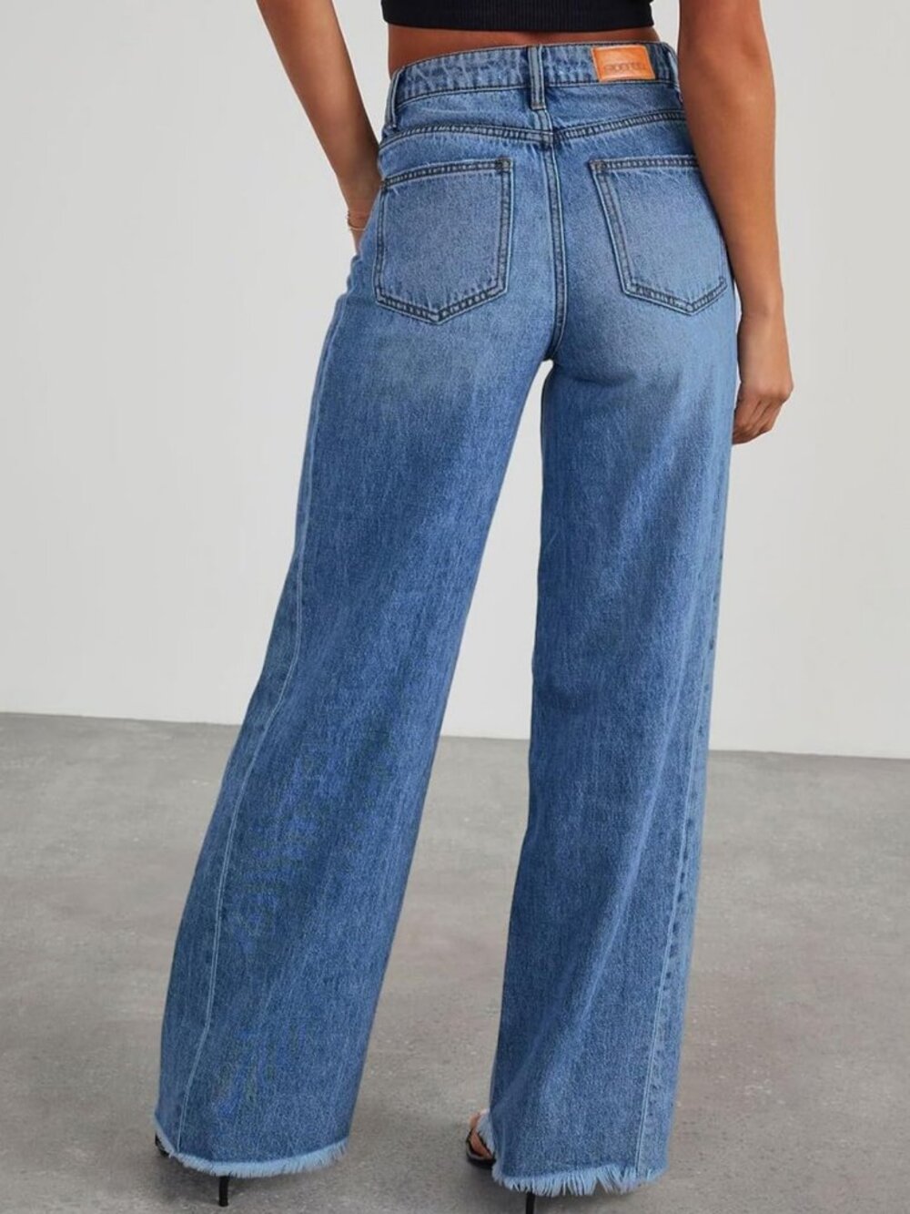High-Waisted Wide Leg Jeans for Women | Stretchy Raw Hem Denim Pants - Picture 2 of 9